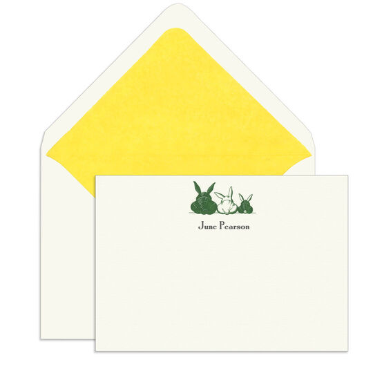 Bunny Family Engraved Motif Flat Note Cards